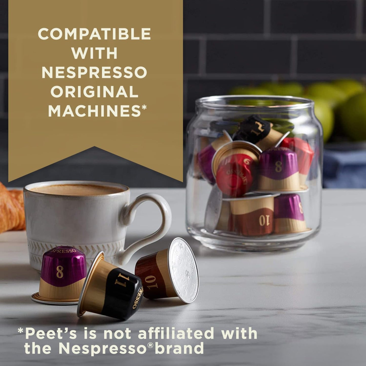 Peet's Coffee, Dark Roast Espresso Capsules Variety Pack, Compatible with Nespresso Original Machine - Intensity 8-11, 80 Count (8 Boxes of 10 Espresso Capsules)