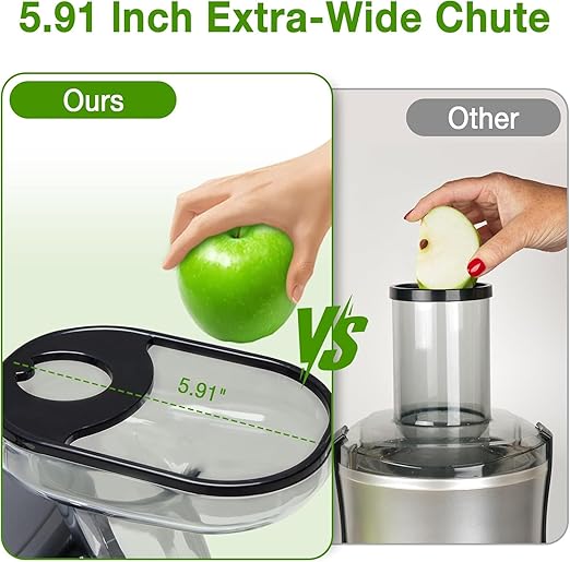 HealSmart Cold Press Juicer, Slow Masticating Juicer with 5.91-Inch Extra Wide Feed Chute, High Juice Yield, Easy to Clean for Whole Fruits & Vegetables, BPA-Free Food Grade Materials, Charcoal