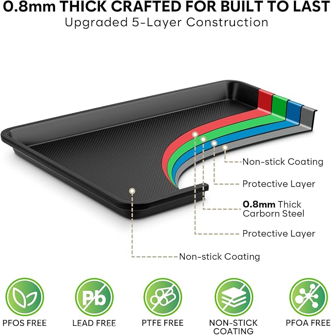 3 Pack Baking Sheet Pan Set, 0.8mm Thick Nonstick Cookie Sheets for Oven, Half/Quarter/Jelly Roll Pans for Oven, Heavy Duty Baking Trays for Oven with Diamond Texture