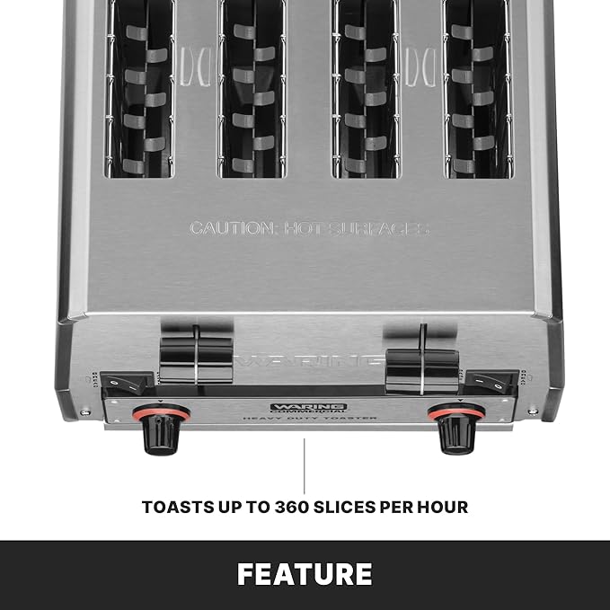 Waring Commercial WCT855 4-Slice Heavy Duty Commercial Pop-Up Bread/Bagel Toaster, 240V, 2700W, 6-15 Phase Plug