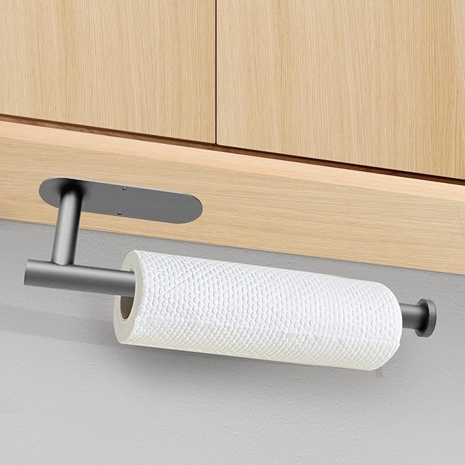 DEKAVA Under Cabinet Wall Mount Paper Towel Holder, Self-Adhesive Bar, Stainless Steel 13 inch (Grey, 1)