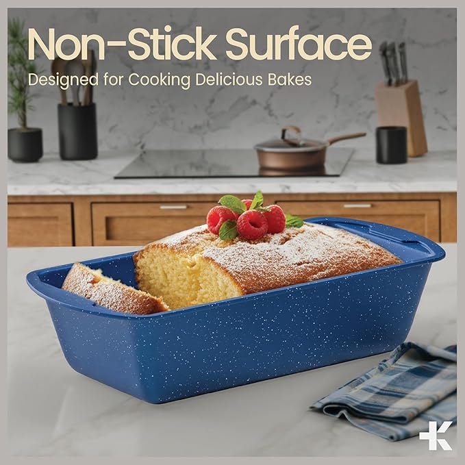 Nonstick Loaf Pan Set Pack of 4, 7" to 11" Large Baking Bread Pan, Oven Safe Up to 450°F, PFOA, PFOS, PTFE Free, Space Saving Stackable Design, Stain Resistant, Dishwasher Friendly, Blue Marble