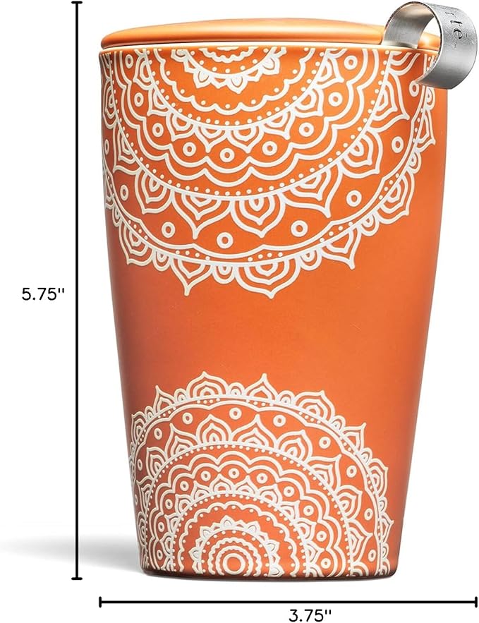 Tea Forte Double-Walled Ceramic Kati Cup, Removable Stainless Steel Infuser Basket and Lid, Steeps 12 oz Loose Leaf Tea, Dishwasher & Microwave Safe, Gifts for Mom, Chakra