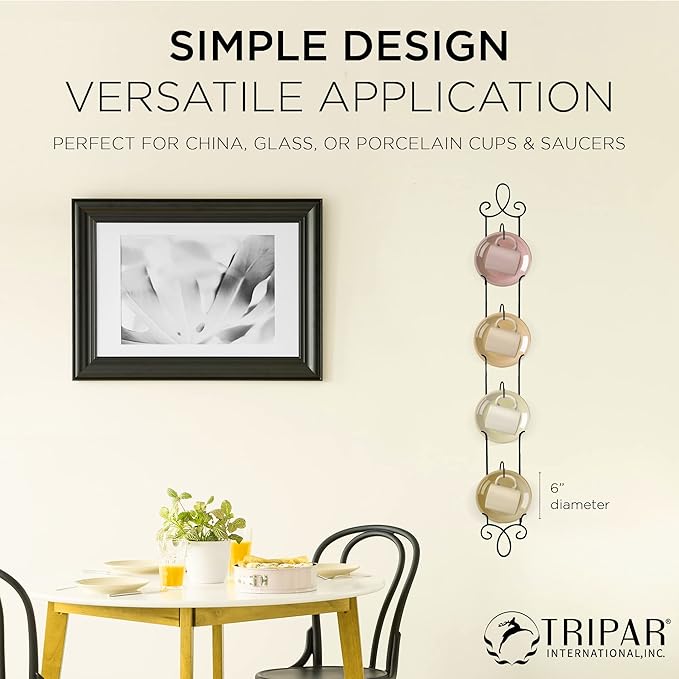 Tripar Augusta 4-Tier Vertical Black Cup and Saucer Plate Rack for Collectible Plates, Plaques, Dishes, & China