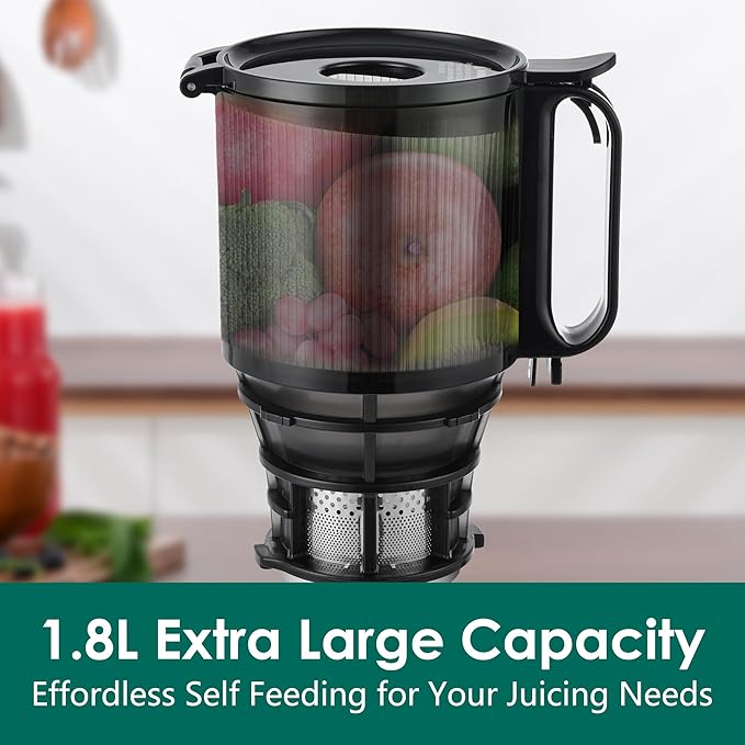 Cold Press Juicer,Fretta Juicer Machines with American-Sourced PCTG Material and 5.3" Extra Large Feed Chute,Fit Whole Fruits & Vegetables,BPA Free 250W(Red,1.8L)