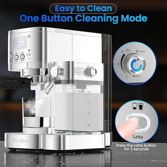 Espresso Machine 20 Bar Temperature Time LED Display Espresso Maker with Stepless Adjustable Automatic Milk Frother for Cappuccino Latte Americano Stainless Steel Coffee Machine with ESE Pod Filter