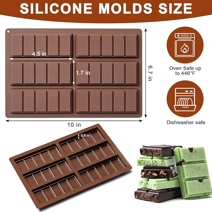 Husfunov Chocolate Bar Mold,Non-Stick Chocolate Molds, 100% Food Grade Silicone Deep Mold for Dubai Pistachio Rod, Candy, Snacks,Knafeh Pistachio Rod and More(5 Snap)