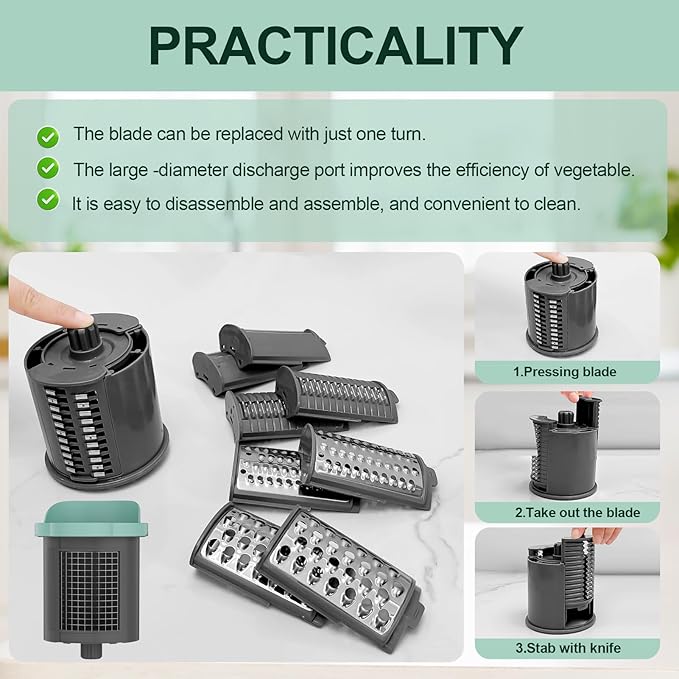 Upgraded Electric Cheese Shredder, Automatic Cheese Grater Electric with 6 Interchangeable Blades, 6 in 1 Electric Cheese Grater for Cheese, Fruits, and Vegetables