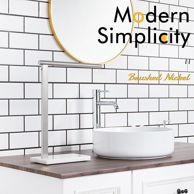 KOKOSIRI Hand Towel Holder Standing Towel Rack with Steady Marble Base for Bathroom Vanity Countertop, Brushed Stainless Steel 15.7'' Height THS0006-BR