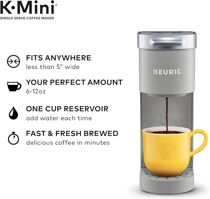 Keurig K-Mini Single Serve Coffee Maker, Studio Gray, 6 to 12 oz. Brew Sizes & K-Supreme Single Serve K-Cup Pod Coffee Maker, MultiStream Technology, White