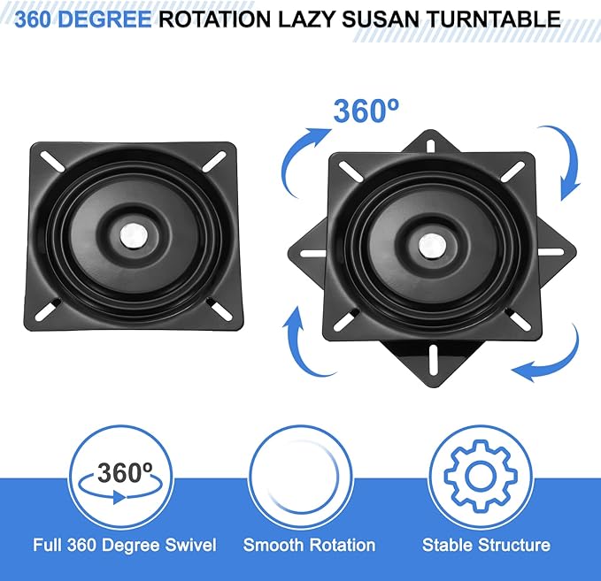 uxcell 2Pcs 8" Bar Stool Swivel Replacement, 360° Rotation Lazy Susan Turntable, Square Ball Bearing Seat Swivel Base Mount Plate for Recliner Chair or Table, Black (200x1.5mm)