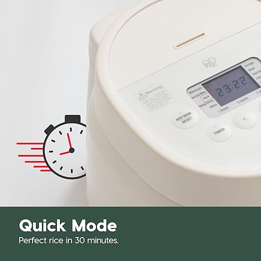 IRIS USA Micom Japanese Rice Cooker, 3-Cup Uncooked/6-Cup Cooked, Fuzzy Logic Kitchen Appliance with Recipe Presets, Slow Cooker, Steamer, Hot Pot & Warming Function, Compact & Portable for Healthy Meal Prep