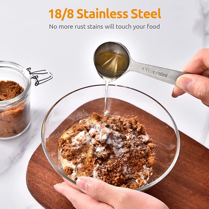 U-Taste 18/8 Stainless Steel Measuring Spoons Set of 9 and 600ºF Heat Resistat Silicone Flexible Baking Spoon Spatula & Cooking Scoop Spoonula (Aqua Sky)