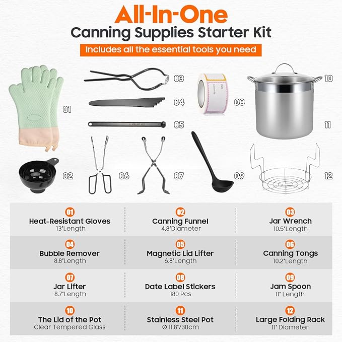 Stainless Steel Canning Pot with Rack and Lid, Large Water Bath Canner, Full Home Canning Supplies Starter Kit (20.5 Quarts, Black)