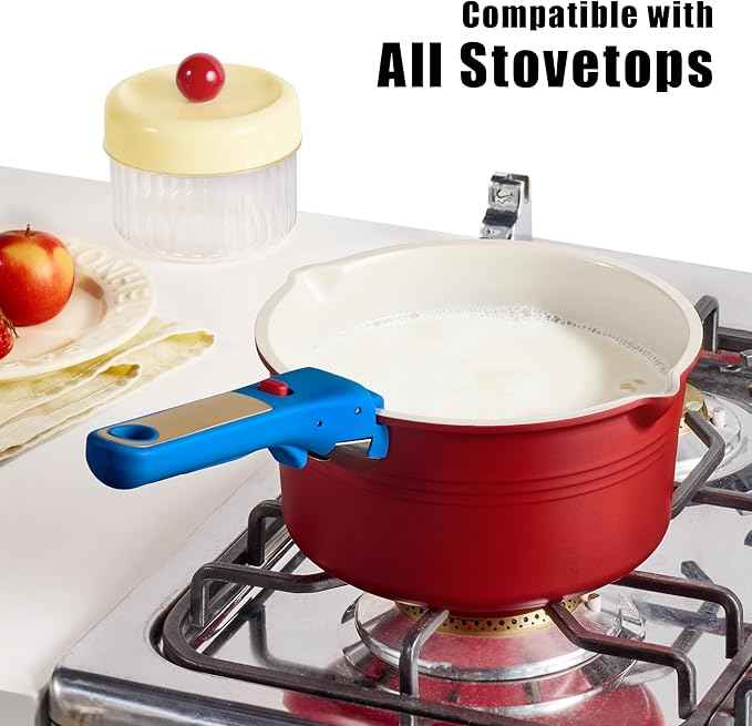 CAROTE 17Pcs Titanium Cookware Set, Pots and Pans Set Non Stick, Kitchen Cooking Set with Detachable Handle, Non Toxic Induction Cookware, Dishwasher/Oven Safe，Memphis Design