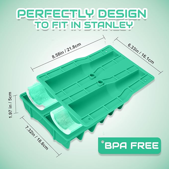 Ice Mold for 40oz Tumbler Cup – Hollow Cylinder Silicone Ice Cube Tray, Easy Fill & Release Ice Mold for Freezer, BPA-Free, Compatible with Stanley 40oz, Whiskey & Cocktail (Green)