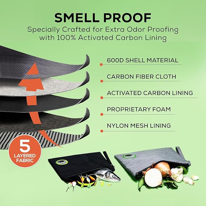 Large and Small Smell Proof Bag Combo, Smell Proof Container, Dog Tested Odor resistant Bag, Best Zipper Odor sealing Pouch Herbs, coffee & Travel Medicine Bag, Scent resistent Containers