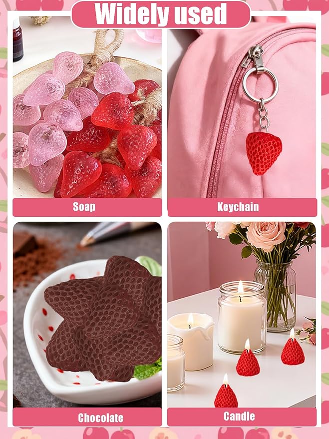 6 Cavity Strawberry Silicone Mold – Silicone Fruit Mold for Chocolate, Fondant, Candle, Resin & Cake Decor, 3D Strawberry DIY Baking Tool for Parties & Gifts