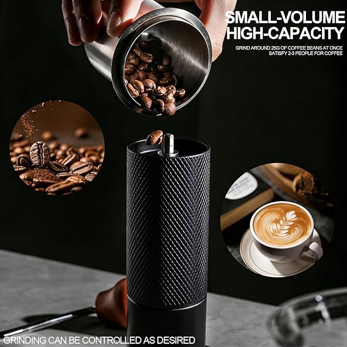 Manual Coffee Grinder, Adjustable Grinding Settings, Stainless Steel Burrs, Portable Hand-Cranked Coffee Grinder, For Espresso, Drip Filter, French Press Filter, Compact And Durable (black)