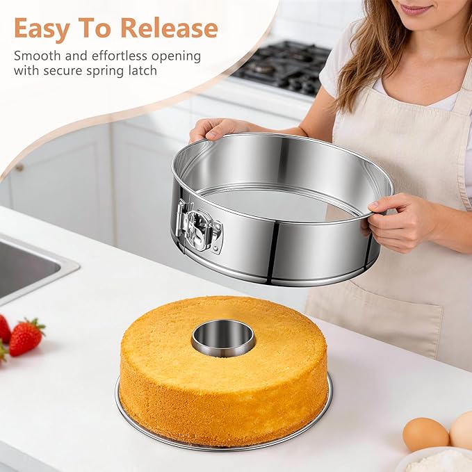 10-Inch Angel Food Cake Pan with Removable Bottom, 304 Food-Grade Stainless Steel Springform Tube Pan, Leak-Proof & Dishwasher Safe - Perfect for Angel food, Pound & Chiffon Cakes