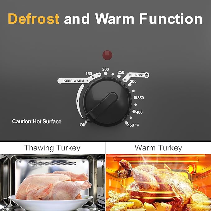 Royalcraft Roaster Oven with Self-Basting Lid, 18qt Electric Roaster with Removable Pan & Rack, Turkey Roaster Oven with Defrost & Warm Function, Stainless Steel, Grey