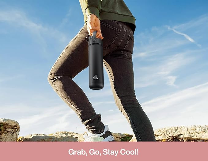POWCAN 26 oz Insulated Water Bottle with 2-in-1 Straw and Spout Lid, Keep Cold 24H, Leak-Proof, Fits in Car Cup Holder, Stainless Steel Water Bottle for Sports, Travel, Gift, and School (Rosy Bouquet)