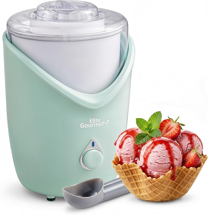 Elite Gourmet EIM263M 2Qt Automatic Ice Cream Maker, Electric Homemade Ice Cream, Gelato, Frozen Yogurt & Sorbet Machine with Double-Insulated Freezer Bowl, One-Touch Operation, Includes Recipe Book