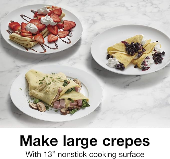 Proctor Silex Electric Crepe Maker with 13” PFAS-Free Nonstick Griddle for Eggs, Pancakes, Omelets and Quesadillas, with Temperature Control, Spatula, Spreader, Batter Cup, Stainless Steel (38400MN)