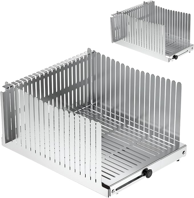 Stainless steel Bread Slicer for Homemade Bread,Adjustable Width,Foldable Compact,Bread Slicing Guide,Bread Loaf Slicer,for Cakes,Bagels,slice is 0.5",Bread width: 5.5"-8.3" (Mirror Silver)