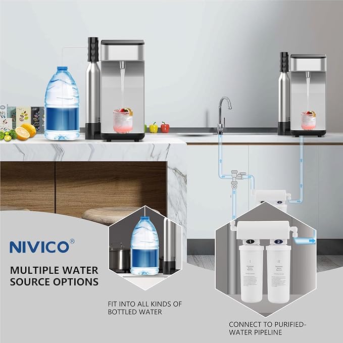 Carbonator, Soda Maker, Ice Cold Sparkling Water Maker, Water Cooler, Compatible with Screw-in 60L CO2 Cylinder (Not Included), Carbonator with 1.5L water tank, Touch Screen (Starry Silver)