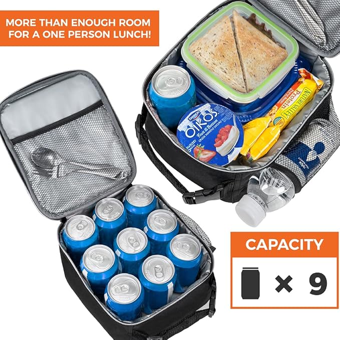 opux Premium Insulated Lunch Box, Soft School Lunch Bag for Kids Boys Girls, Leakproof Small Lunch Pail Men Women Work, Reusable Compact Cooler Tote Lunchbox for Office Adult, Heather Charcoal