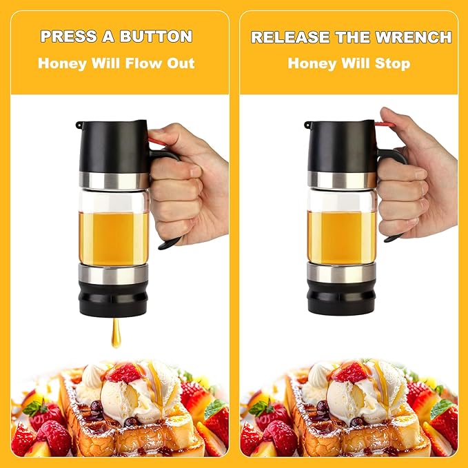 Glass Honey Dispenser No Drip, Maple Syrup Dispenser for Coffee, Tea, Pancake, Black (9 OZ, 1 Pack) U14