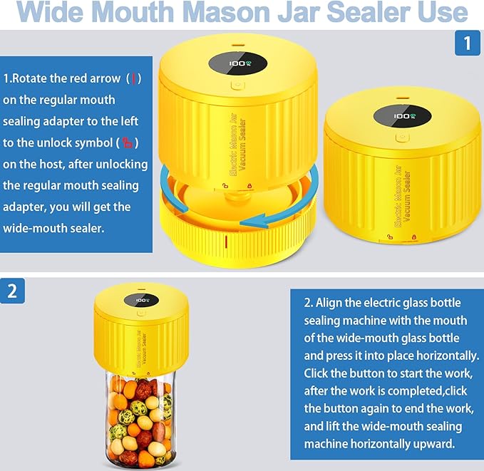 LOVE MOMENT Electric Mason Jar Vacuum Sealer Kit Black & Yellow