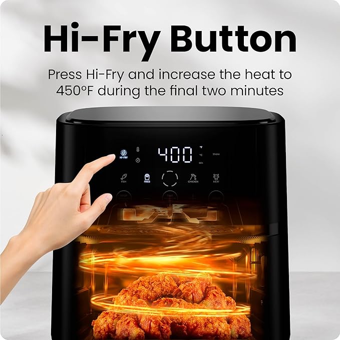 Chefman Air Fryer – 6 QT Compact Airfryer for Quick & Easy Meals, Features Hi-Fry Technology for Extra Crisp, Easy-View Window, Touch Controls with 4 Presets, Nonstick & Dishwasher Safe Basket - Black