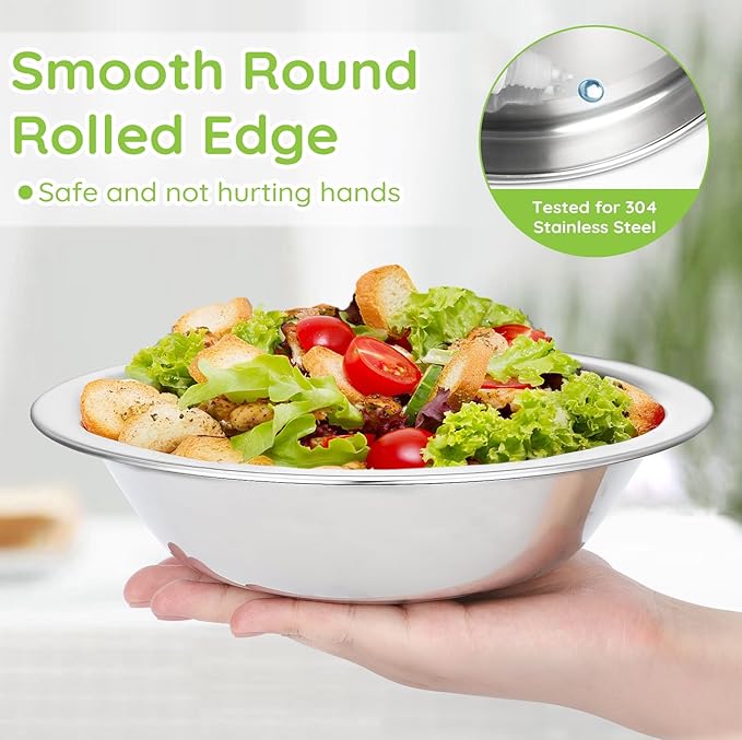 304(18/8) Stainless Steel Mixing Bowls for Kitchen, 10 Pack 8.7" 34.88 fl.oz Metal Mixing Bowls Set Stackable for Baking Serving Cooking Food Prep Storage Dishwasher Safe Lightweight