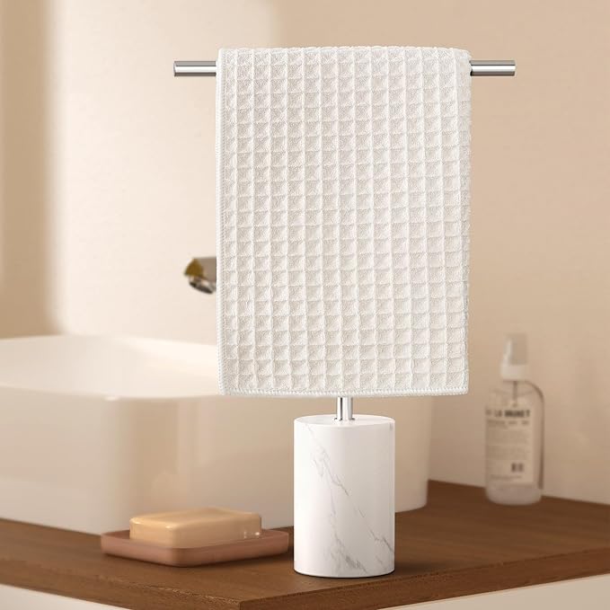 KES Countertop Towel Holder for Bathroom, Counter Top Towel Stand with Small Marble Base, T-Shape Hand Towel Holder Free Standing 18/8 Stainless Steel Space Saving Brushed Finish, BTH234S40-2
