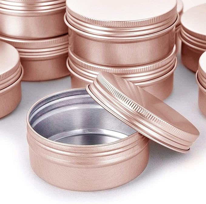 2 Ounce Aluminum Tin Jar with Screw Cap 60mL Tin Cans Refillable Containers for Cosmetic, Lip Balm, Cream, Lotion, Balms, Spices, Salve, Rose Gold 40 Pcs