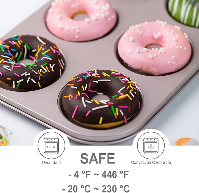 CHEFMADE Donut Mold Cake Pan, 6-Cavity Non-Stick Ring Doughnut Bakeware for Oven Baking (Champagne Gold)