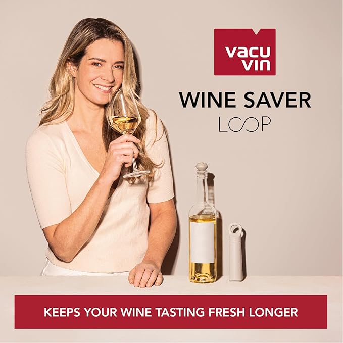 Vacu Vin Wine Saver Loop - Designed and Made in the Netherlands - Vacuum Wine Stopper Keeps Your Wine Fresh for up to 10 Days - Reusable, Made with 98% Recycled Material - 1 Pump, 5 Stoppers, Terra