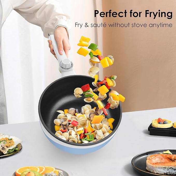 Audecook Hot Pot Electric, 1.7L Mini Electric Skillet Portable Nonstick Sauté Pan with Power Adjustment, Ramen Cooker Travel Multicooker for Steak/Soup/Egg/Oatmeal/Noodles