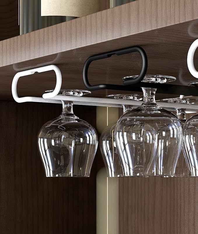 GeLive 10 Inch Under Cabinet Wine Glass Rack Stemware Holder Glass Storage Hanger Organizer for Kitchen and Bar Set of 2 (Black)