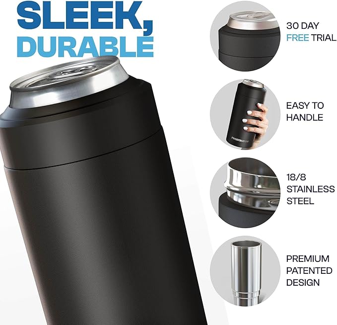 Frost Buddy Universal Can Cooler - Fits all - Stainless Steel Can Cooler for 12 oz & 16 oz Regular or Slim Cans & Bottles - Stainless Steel (Rocket Pop)