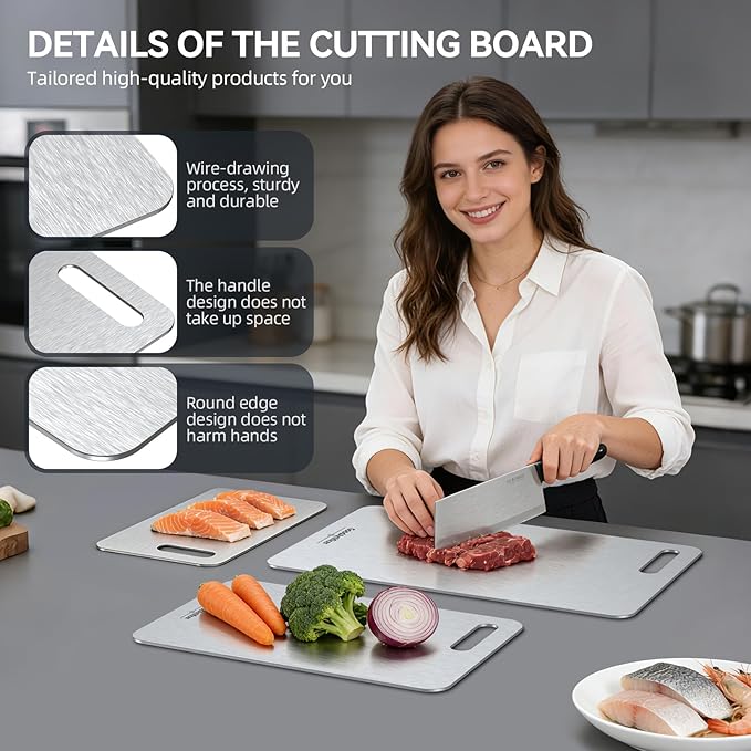 Titanium Cutting Boards,100% Pure Titanium Kitchen Cutting Board, Double-Sided Non-Toxic Cutting Board, Ideal for Slicing and Dicing Meats, Features Handle, Dishwasher Safe,10.5"L*6.5"W