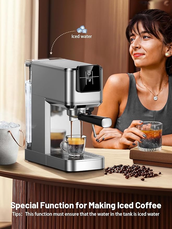 KEENSTAR 20 Bar Espresso Machine, Hot & Cold Brew Coffee Maker with Milk Frother, Touch Screen, Compact Water Tank, Expresso Coffee Machines for Lattes, Cappuccinos, Americano, Home & Office