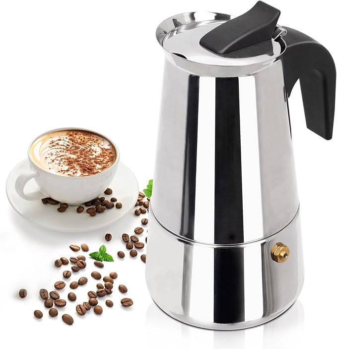 9 Cup 450ml Moka Pot Stainless Steel Espresso Coffee Maker Stovetop Coffeemaker Italian Classic Style Brewing Greca Cafe Mocha Machine for Cafeteras Lover Camping Travel and Home Use 15oz