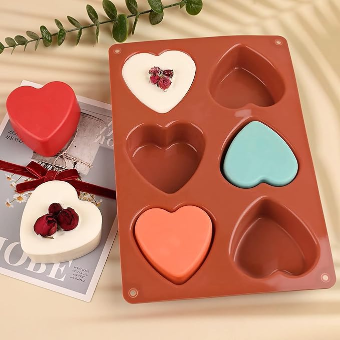 (2 Pack) 6 Holes Heart Shaped Silicone Mold For Chocolate Cake - Heart Silicone Mold for Making Jelly Pudding Handmade Soap Mould Candy Making