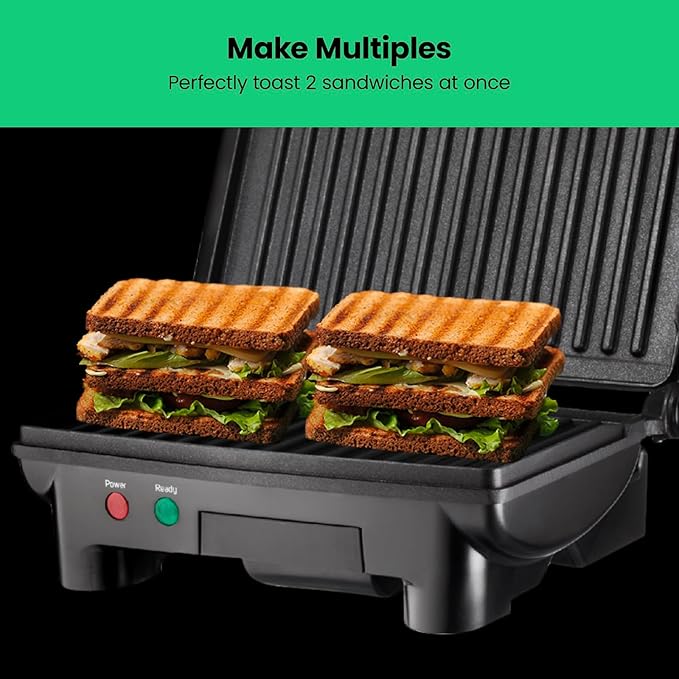 Chefman Electric Panini Press Grill,Compact 2-Slice Sandwich Maker,Non-Stick Coated Plates,Opens 180 Degrees,Dishwasher Safe,Removable Drip Tray,Stainless Steel/Black,(Pack of 4)