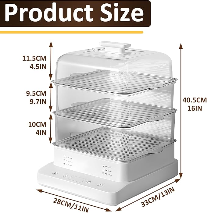22L/23QT Electric Food Steamer, 3 Layers Food Steamer, 800W Commercial Stainless Steel Steamer, Large Capacity Breakfast Machine with Timer, for Home, Restaurant, Party