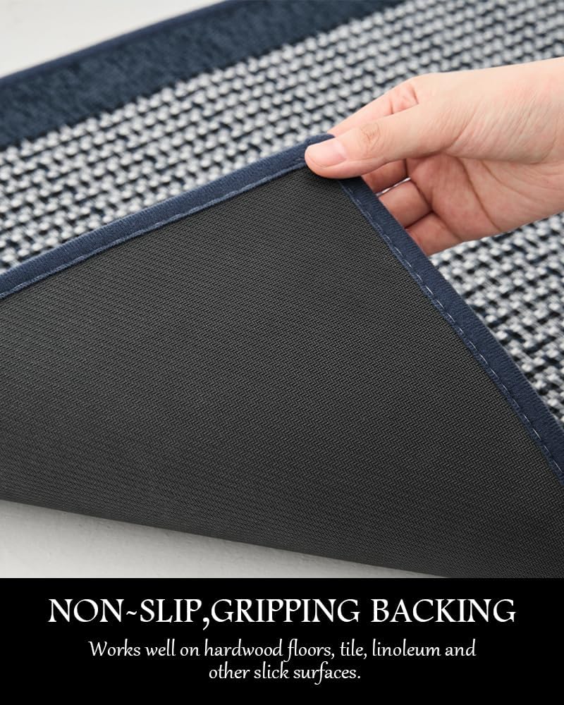 PADOOR Kitchen Mats for Floor, Kitchen Rugs Non Slip Washable, Half Circle Kitchen Floor Mat Sink Rug Rubber Backed Super Absorbent, 20”x32” Blue