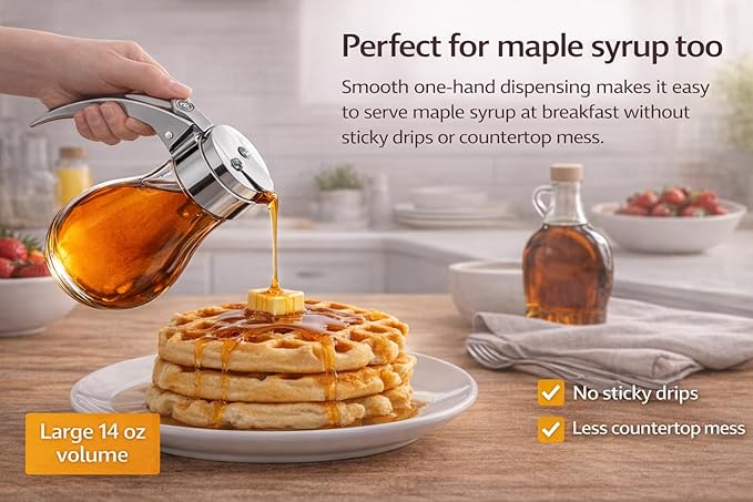 EHOMEA2Z Glass Honey Dispenser, 14 oz Syrup Dispenser with Metal Top, Maple Syrup Dispenser for Kitchen & Dining Table (4, 14 Oz)